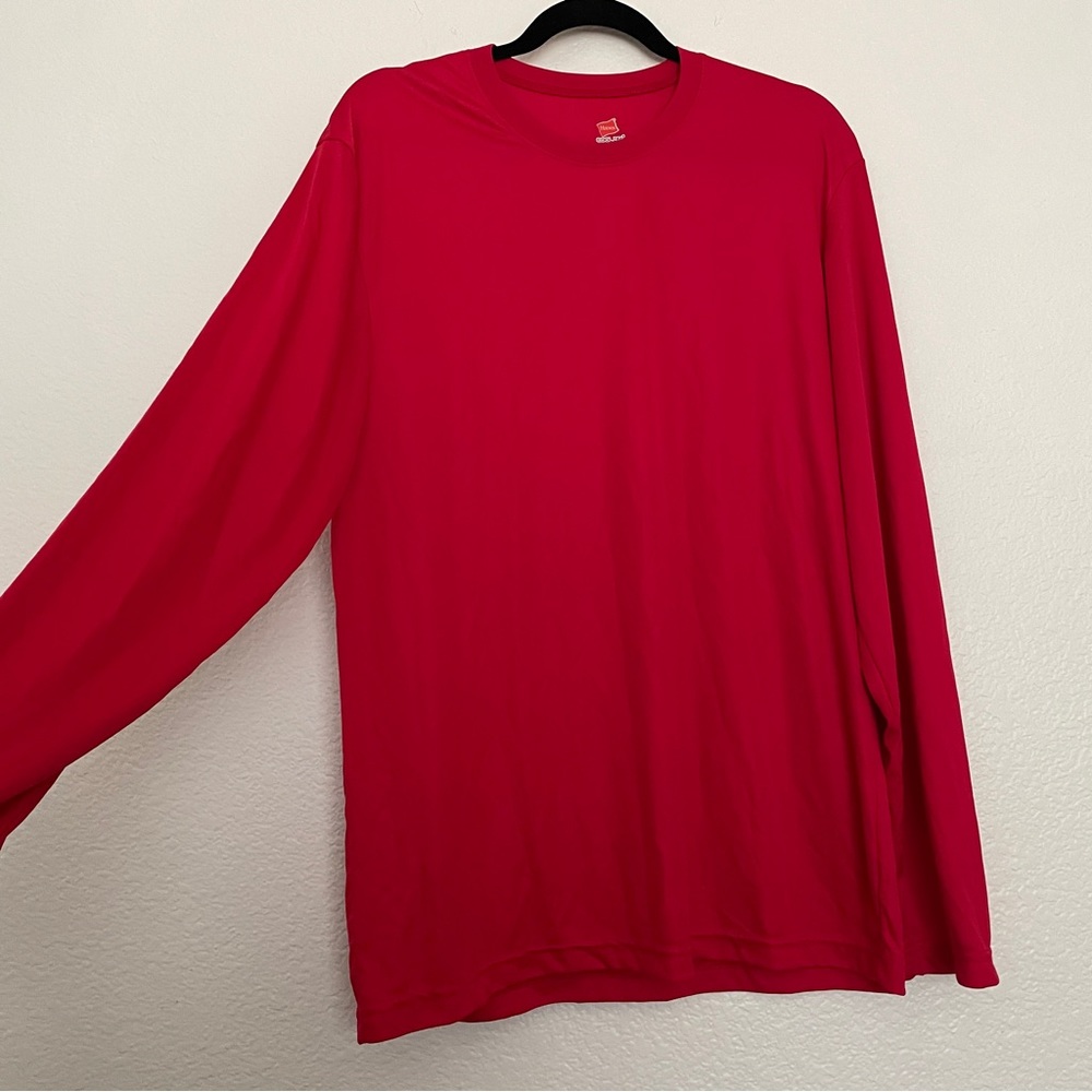Hanes Set of 2 Sport Men's Cool DRI Performance Long-Sleeve T-Shirts Red NWOT